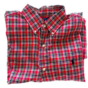 🔴 Polo Ralph Lauren Men’s Red Plaid Classic Fit Button-Down Shirt - Size M